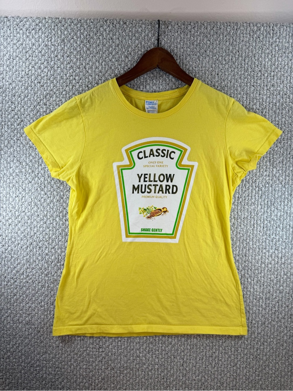Port & Co Heinz "Yellow Mustard" Short Sleeve Crew Neck Graphic Tee Women SZ Sm - Picture 2 of 8